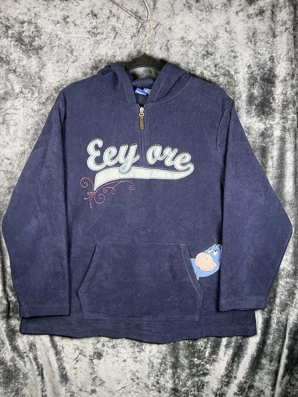 Disney Eeyore Fleece Hoodie 2X Blue Quarter Zip Embroidered Pullover Y2K